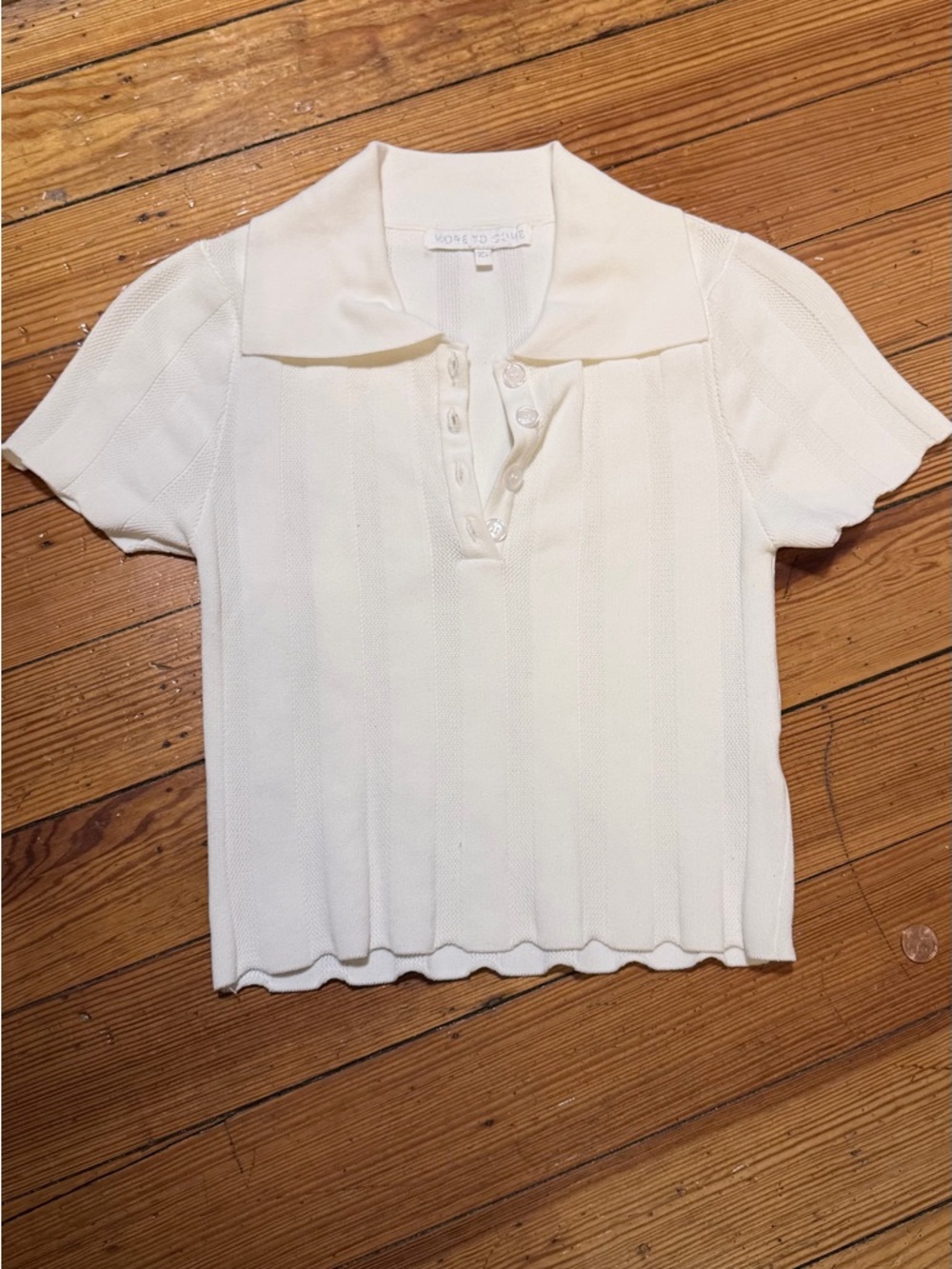 Revolve More to Come Ivory Short-Sleeve Button Polo Knit Top